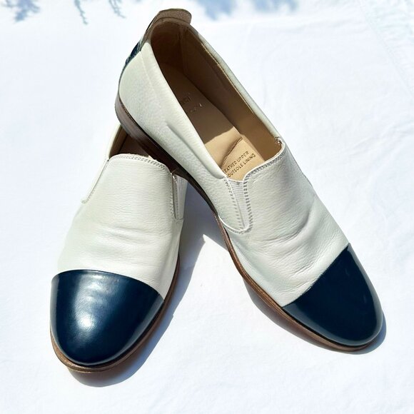 Gravati Women’s Leather Loafers – White/Navy Cap Toe – Size 8M – Made in Italy - Picture 2 of 10